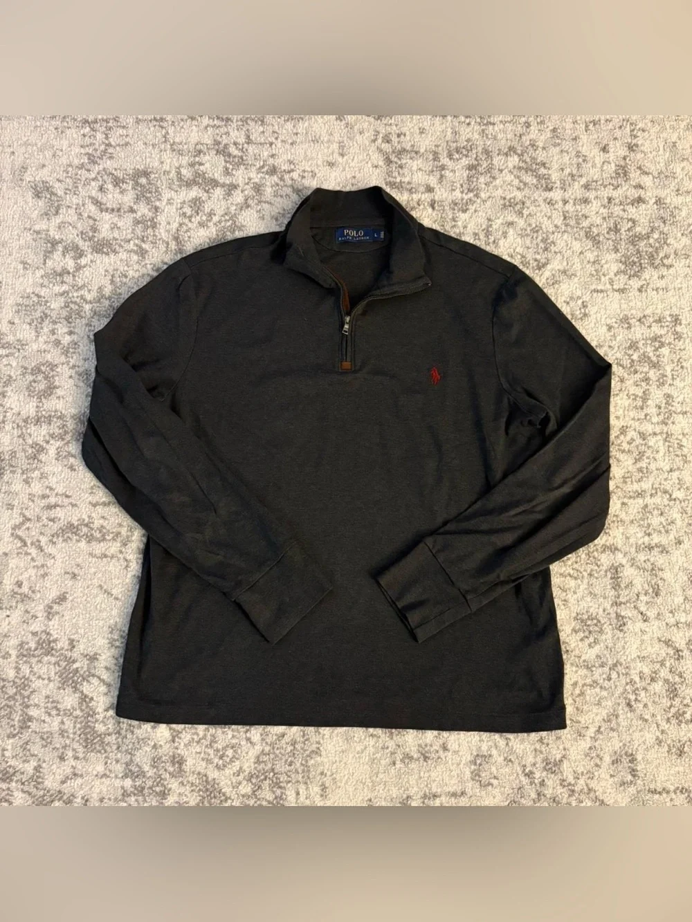 Men’s Large Dark Grey With Red Pony Quarter Zip Sweater